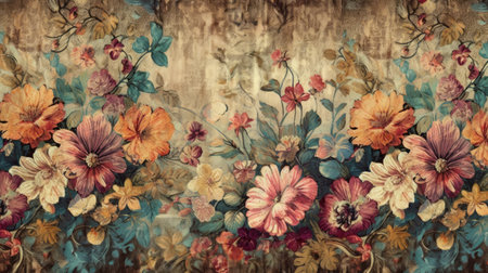 Vintage floral background with flowers and leaves. Colorful floral background.の素材