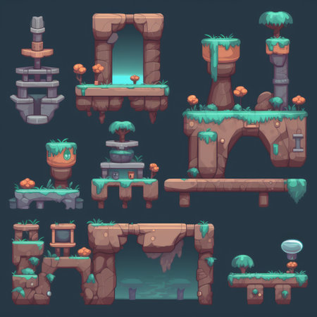 Fantasy landscape. Cartoon vector illustration of fantasy landscape for game designの素材