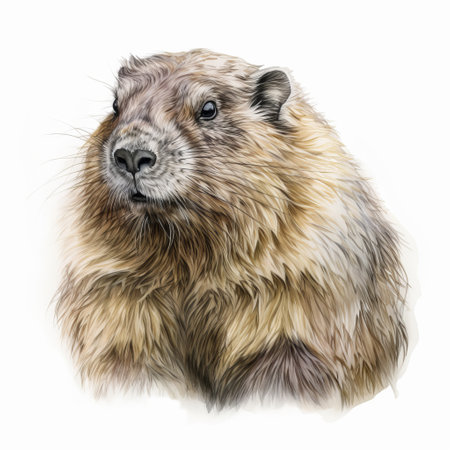 Watercolor portrait of beaver isolated on white background. Front view.の素材