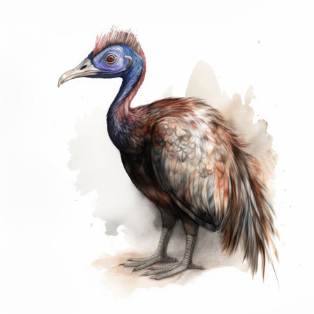Crested cassowary isolated on white background. Watercolor paintingの素材