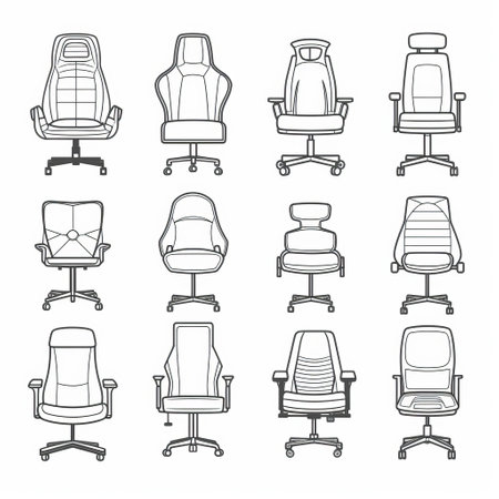 Office chair icons set. Outline illustration of 16 office chair vector icons for webの素材