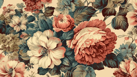 Seamless pattern with peony flowers. Vintage floral background.の素材