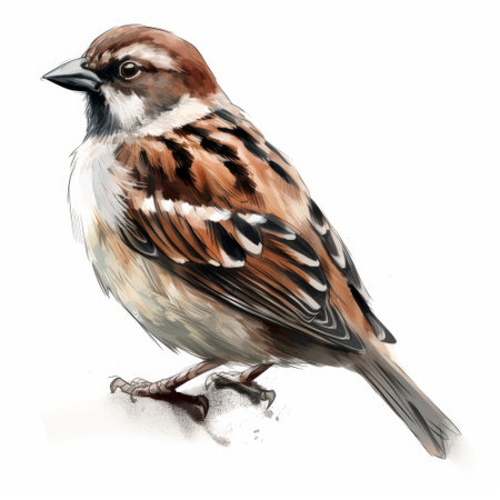 Sparrow isolated on white background. Hand drawn watercolor illustration.の素材