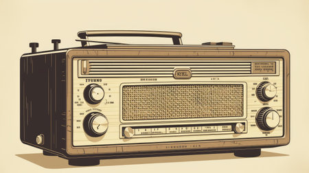this high quality digital art of a radio features versatile colors and ultra details, making it perfect for modern or minimalist wall art. with a resolution of 300 dpi and suitable for printing, this 8k graphic design showcases vintage aesthetics against a white background. ai generatedの素材