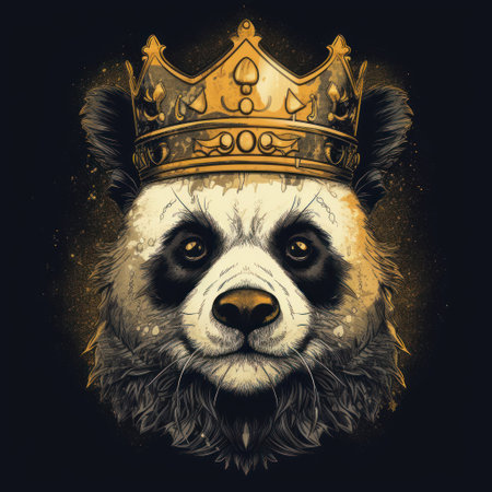 Portrait of Panda with crown. Hand drawn illustration. Vector.の素材