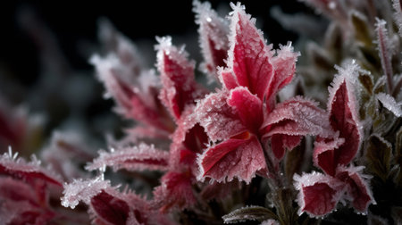 this high-resolution image captures the intricate details of frost crystals forming on the surface of a delicate snapdragon flower. the fine details of the frost crystals are visible in stunning clarity, creating a breathtaking image., ai generatedの素材