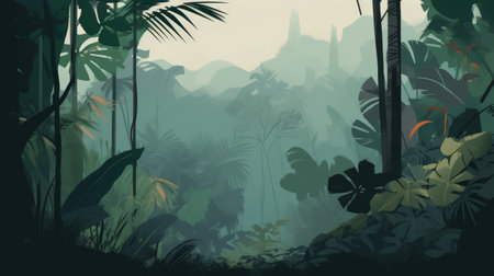 discover the beauty of minimalist jungle living, where simplicity meets nature, vibrant greenery and exotic wildlife surround you, and clutter is kept at bay., ai generatedの素材