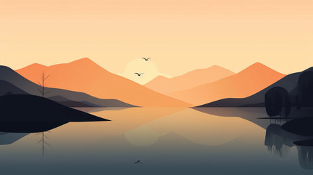 Landscape with mountains and lake. Vector illustration. Eps 10.の素材