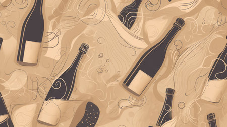 Seamless pattern with bottles of champagne on beige background.の素材