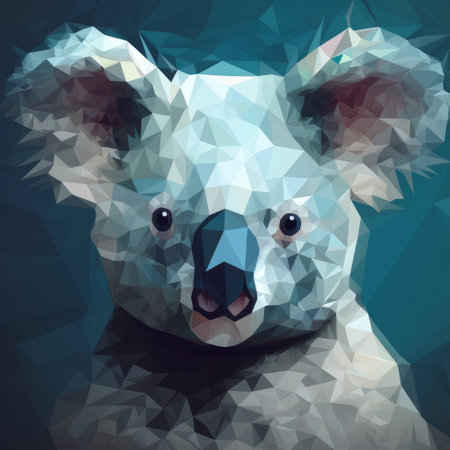 Low polygon style illustration of a koala head on a dark backgroundの素材