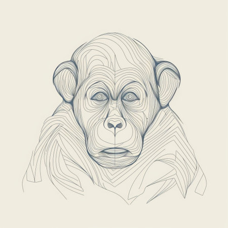 Monkey. Hand drawn vector illustration. Line art. Sketch.の素材