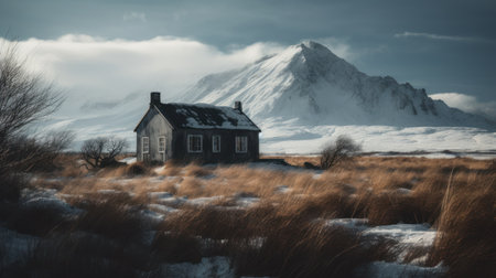 Abandoned house in winter, Iceland, Europe. Long exposureの素材
