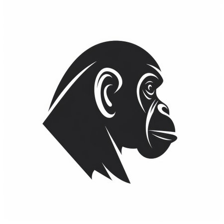 Monkey head isolated on white background. Monochrome vector illustration.の素材