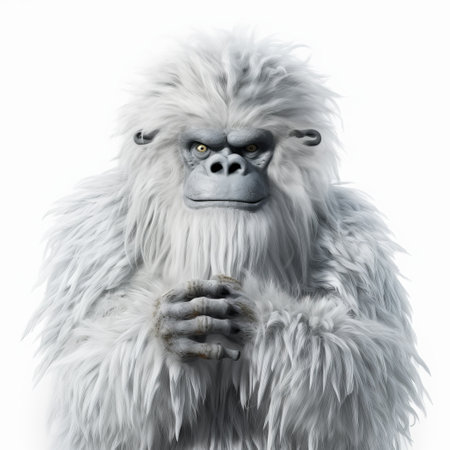 3D rendering of a white gorilla with a grey coat isolated on white backgroundの素材