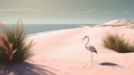 Flamingo in the white sand dunes. 3d renderingの素材