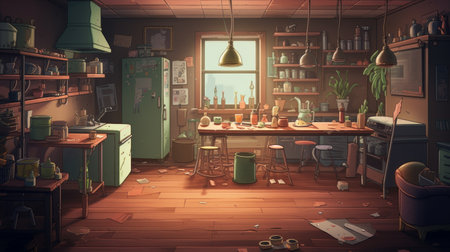 Interior of a vintage coffee shop. 3D rendering. Vintage style.の素材