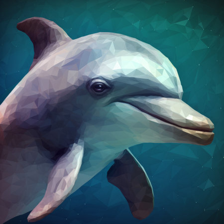 Low poly dolphin on a blue background. Polygonal illustration.の素材