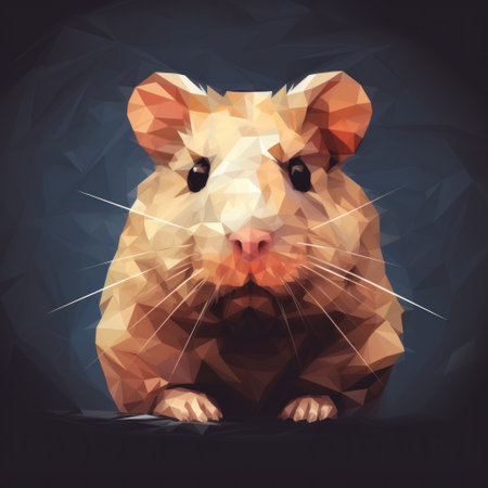 Cute hamster in polygonal style on dark background.の素材