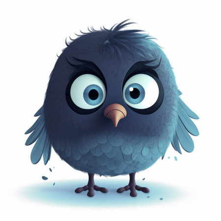 illustration of a blue bird with big eyes on a white backgroundの素材