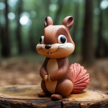 Cute squirrel in the forest with a snail in the forest.の素材