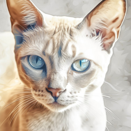 Portrait of a cat with blue eyes on a light background.の素材