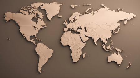 Map of the world on a brown background. 3D rendering.の素材