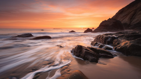 Beautiful seascape at sunset time. Long exposure shot.の素材