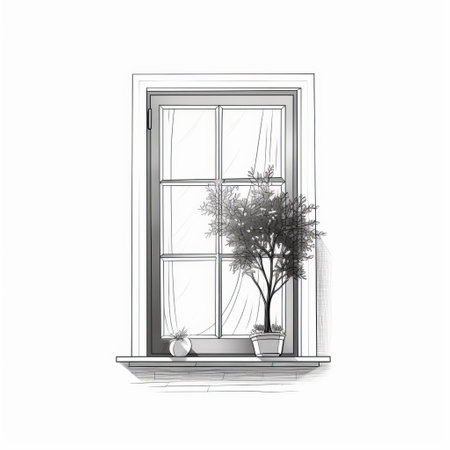 a simple 2d illustration of a window, created with a minimalist style, set against a white background. ai generatedの素材