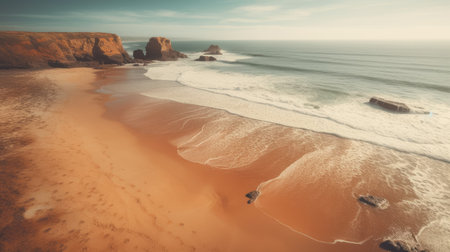 Beautiful beach in Portugal. Long exposure. Filtered image processed vintage effect.の素材