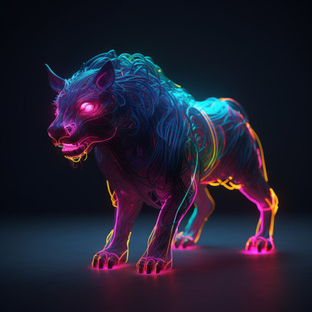 experience the stunning beauty of a chimera with neon glow in 3d. this masterpiece will take your breath away with its intricate details and vibrant colors. ai generatedの素材
