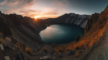 Panoramic view of Lake Kawah Ijen, Indonesia.の素材