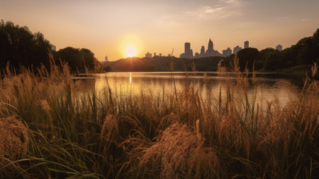 Central Park at sunset, New York City, United States of Americaの素材