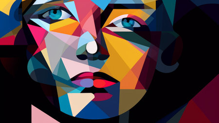Abstract portrait of a beautiful woman in low poly style, vector illustrationの素材