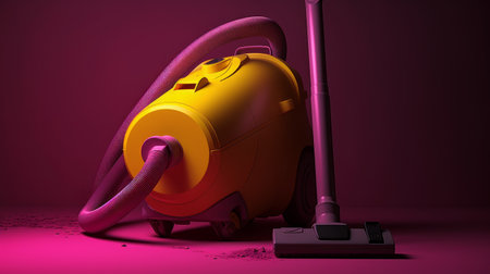 Vacuum cleaner on a purple background. 3d illustration.の素材