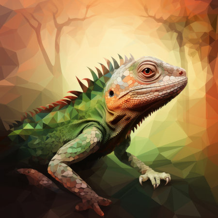 Chameleon on a multicolored polygonal background.の素材
