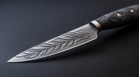 hunting knife on black background, close-up, studio shotの素材