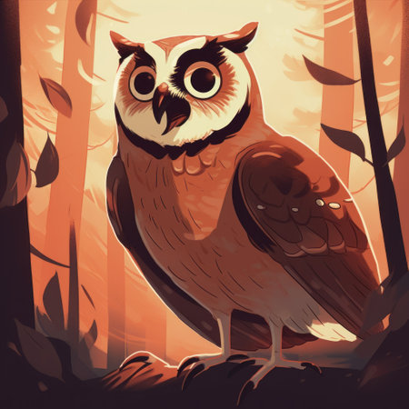 a cute illustration of an owl by lauren faust, known for her work on my little pony, shows the owl shouting in an adorable manner. ai generatedの素材