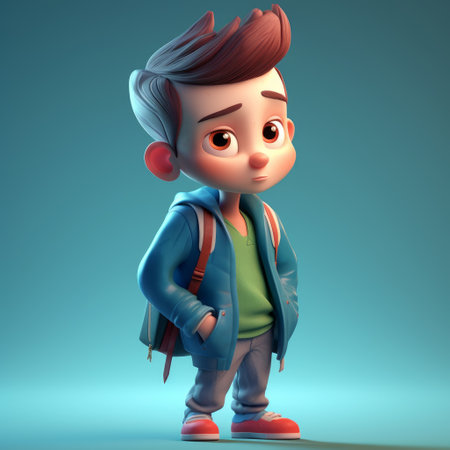 Cute school boy with backpack - 3D Rendered Illustrationの素材