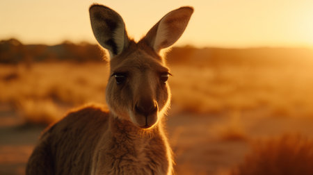 a stunning photograph of a kangaroo captured from the front and side view during the golden hour. this shot was taken by national geographic using agfa vista. ai generatedの素材