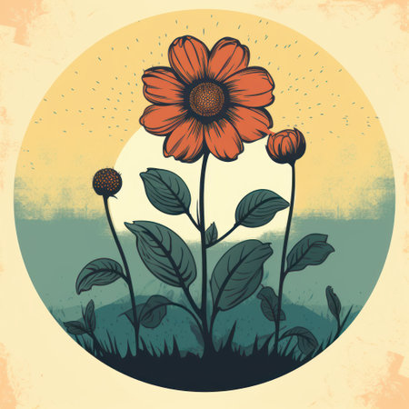 Vintage floral background with sunflowers. Hand drawn vector illustration.の素材