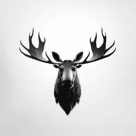 Moose head with antlers on white background. Vector illustration.の素材