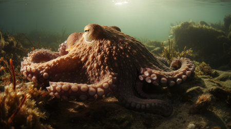 Octopus on the seabed in the deep blue sea.の素材
