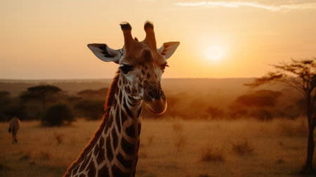 Giraffe in the savannah at sunset. Kenya, Africaの素材