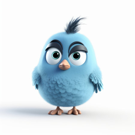 Blue bird isolated on white background. 3D illustration. Cartoon character.の素材