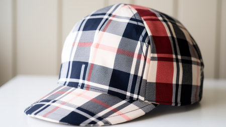 this design features a preppy plaid pattern on a white background, perfect for adding a touch of sophistication to any outfit. the hat is made with high-quality materials and is both stylish and comfortable to wear. ai generatedの素材