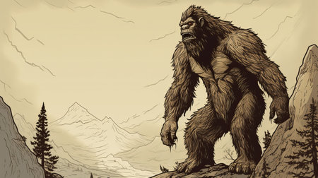 Gorilla in the mountains. Vector illustration of a gorilla.の素材