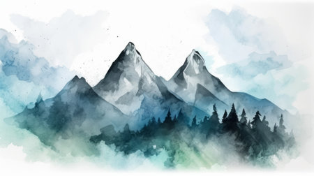 this painting features a simple yet stunning mountain silhouette on a light background, created using high-quality watercolor techniques. ai generatedの素材