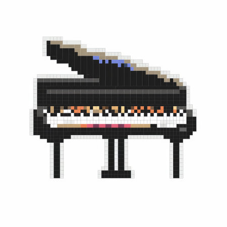 this stock illustration features a pixelated design of a piano icon against a white background. the use of pixels gives it a retro feel, while the white background makes it versatile for use in various design projects. ai generatedの素材