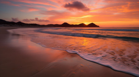 Sunset at the beach in Fuerteventura, Canary Islands, Spainの素材