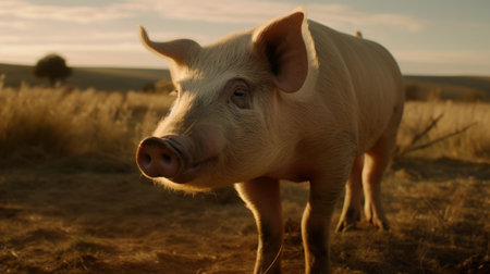 Pig on the farm. Pig in the field. Pig on the farm.の素材